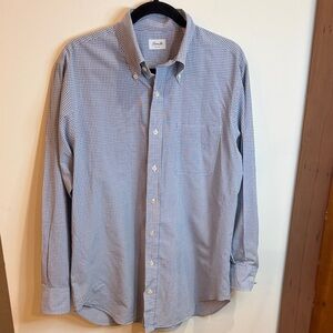 Hamilton Blue/White Micro-Check Button-Down Dress Shirt, 16 1/2 33- Preppy